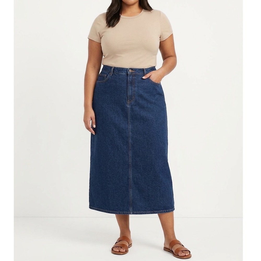Liz Claiborne Denim Maxi Skirt Womens Blue Size 14 Vintage Lizwear Jeans Cotton